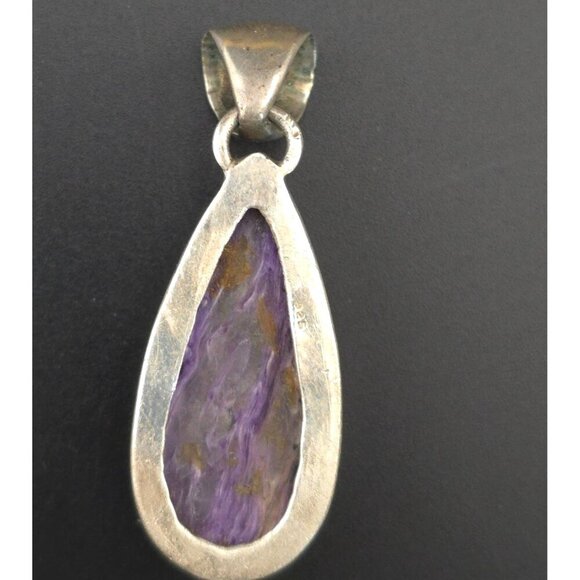 Sterling Silver 925 Teardrop Pendant With Purple Charoite Gemstone - Picture 5 of 7
